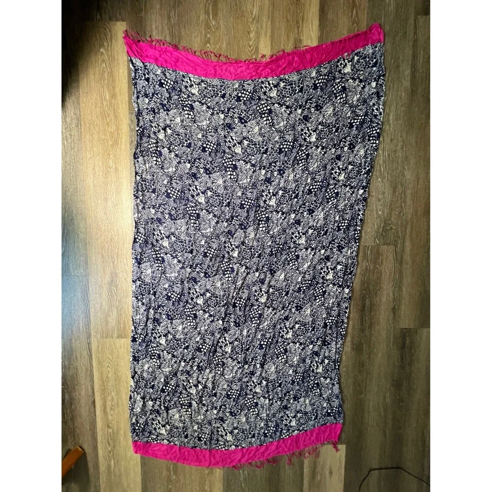 Lilly Pulitzer Scarf Sarong Womens OS Pink Navy Sea Life Print Tassel Fringe